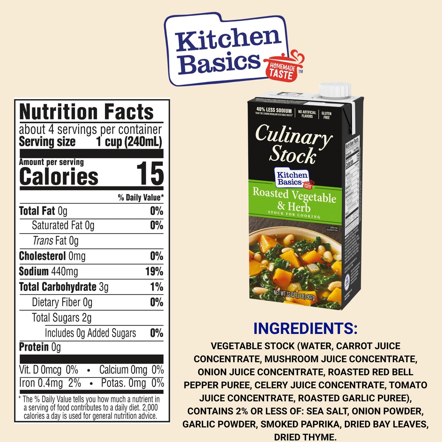 Kitchen Basics Roasted Vegetable and Herb Culinary Stock, 32 oz. Carton (Pack of 12)