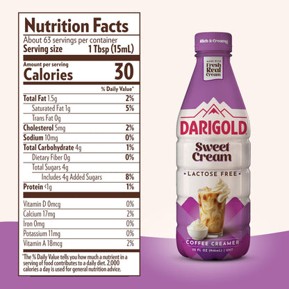 Darigold Lactose Free Sweet Cream Coffee Creamer - UHT Pasteurized, Gluten Free, Kosher, rbST Free Sweet Cream Creamer - Made with No Oils & Fresh, Real Cream - Sweet Cream, 32oz (6 Pack)
