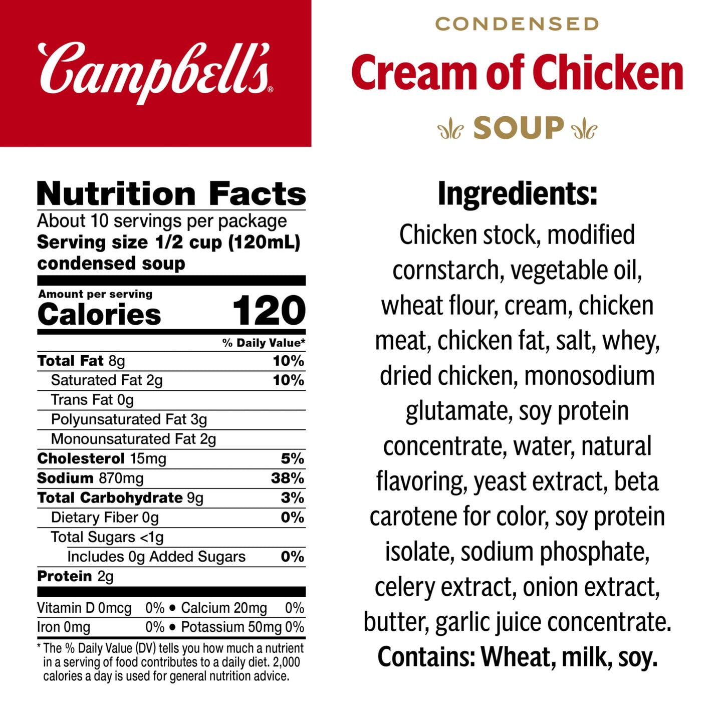 Campbell's Condensed Cream of Chicken Soup, 10.5 oz Can (4 Pack)