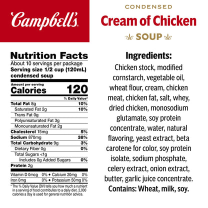 Campbell's Condensed Cream of Chicken Soup, 10.5 oz Can (4 Pack)