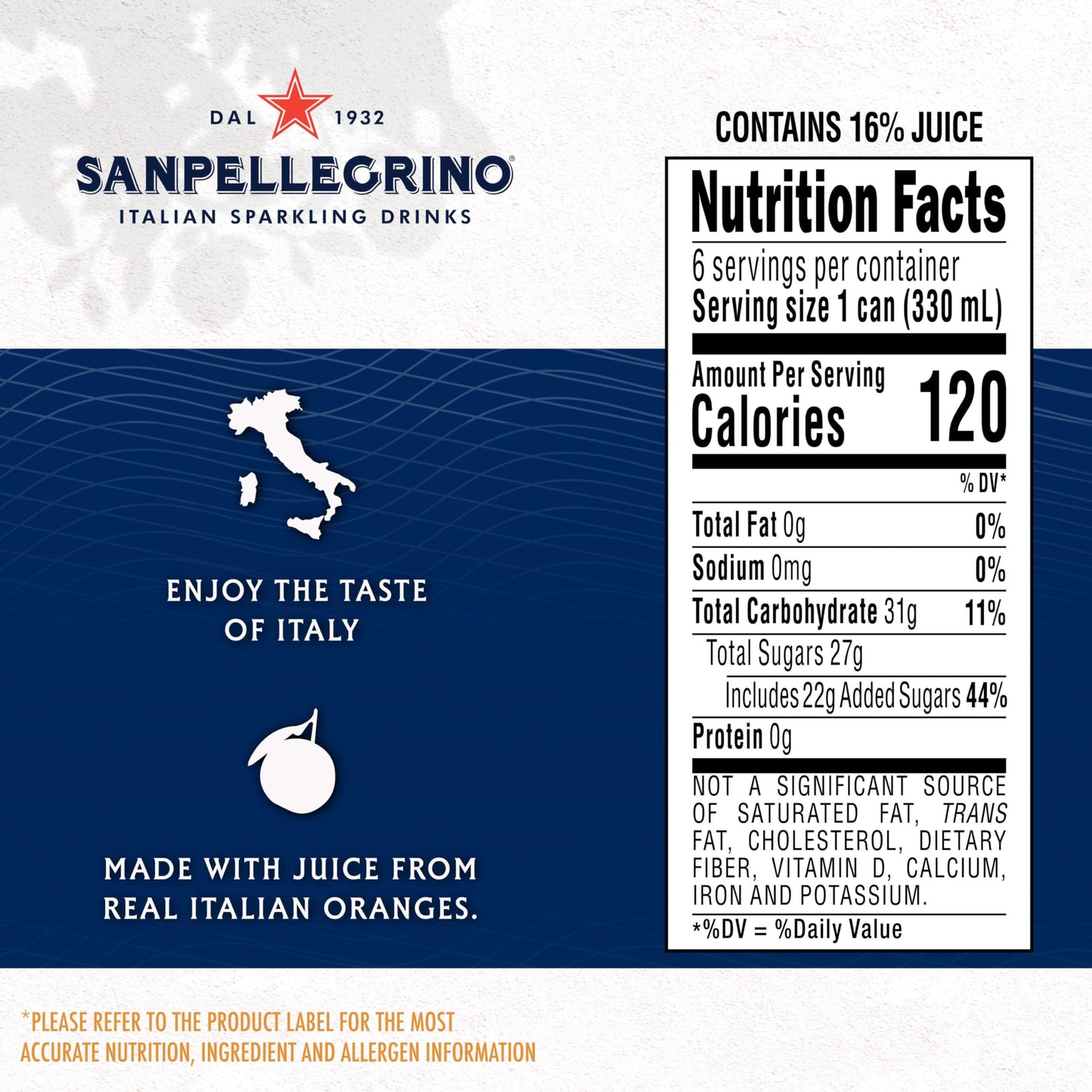 Sanpellegrino Italian Sparkling Drink Aranciata, Sparkling Orange Beverage, 6 Pack