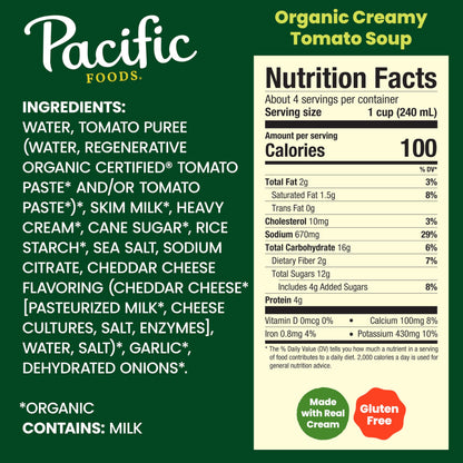 Pacific Foods Organic Creamy Tomato Soup, 32 oz Carton