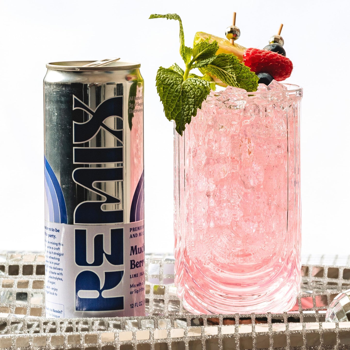 Remix Non-Alcoholic Drinks & Mocktails - Alcohol Replacement Beverage with All-Natural Flavors, Real Juice & Electrolytes - Low Sugar & Calorie Non-Alcoholic Spirits (4 Pack, Muddled Berry Mojito)