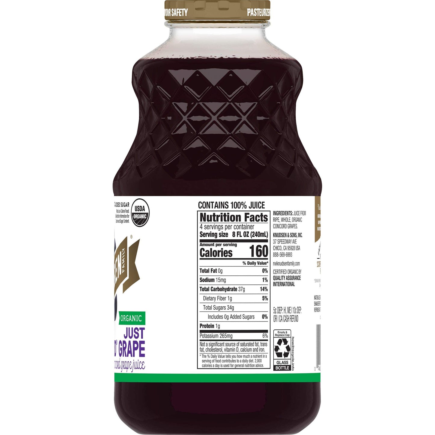 R.W. Knudsen Organic Just Concord Grape Juice, 32 Ounces (Packaging May Vary) (Pack of 5)