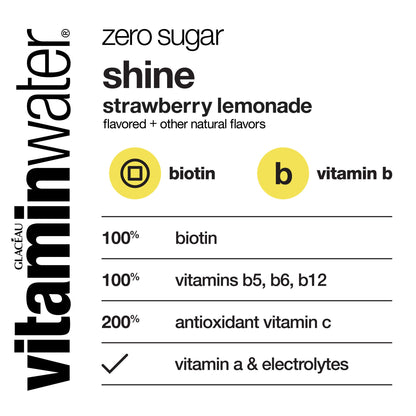 vitaminwater zero shine, electrolyte enhanced water w/vitamins, strawberry lemonade drink, 20 fl oz (Pack of 6)