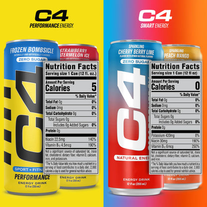 C4 Energy & Smart Energy Drinks Variety Pack, Sugar Free Pre Workout Performance Drink & C4 Energy Drink, Skittles, Carbonated Sugar Free Pre Workout Performance Drink