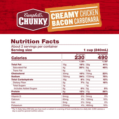 Campbell's Chunky Creamy Chicken Bacon Carbonara Soup, 18.8 oz Can