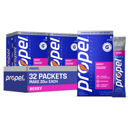 Propel Electrolyte Powder Drink Mix, Berry, (32 Servings), Zero Sugar, Enhanced Water Beverage, Gatorade Electrolytes, Vitamins, No Added Colors, No Artificial Flavors, Hydration
