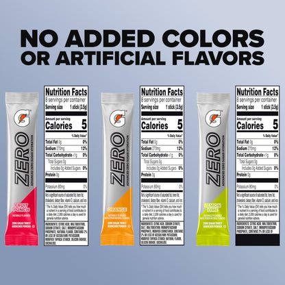 Gatorade Zero Sugar Electrolyte Powder Drink Mix, 3 Flavor Variety Pack, (32 Servings), No Artificial Flavors, No Added Colors, Zero Sugar, Sports Drinks, Hydration, Electrolyte Drink