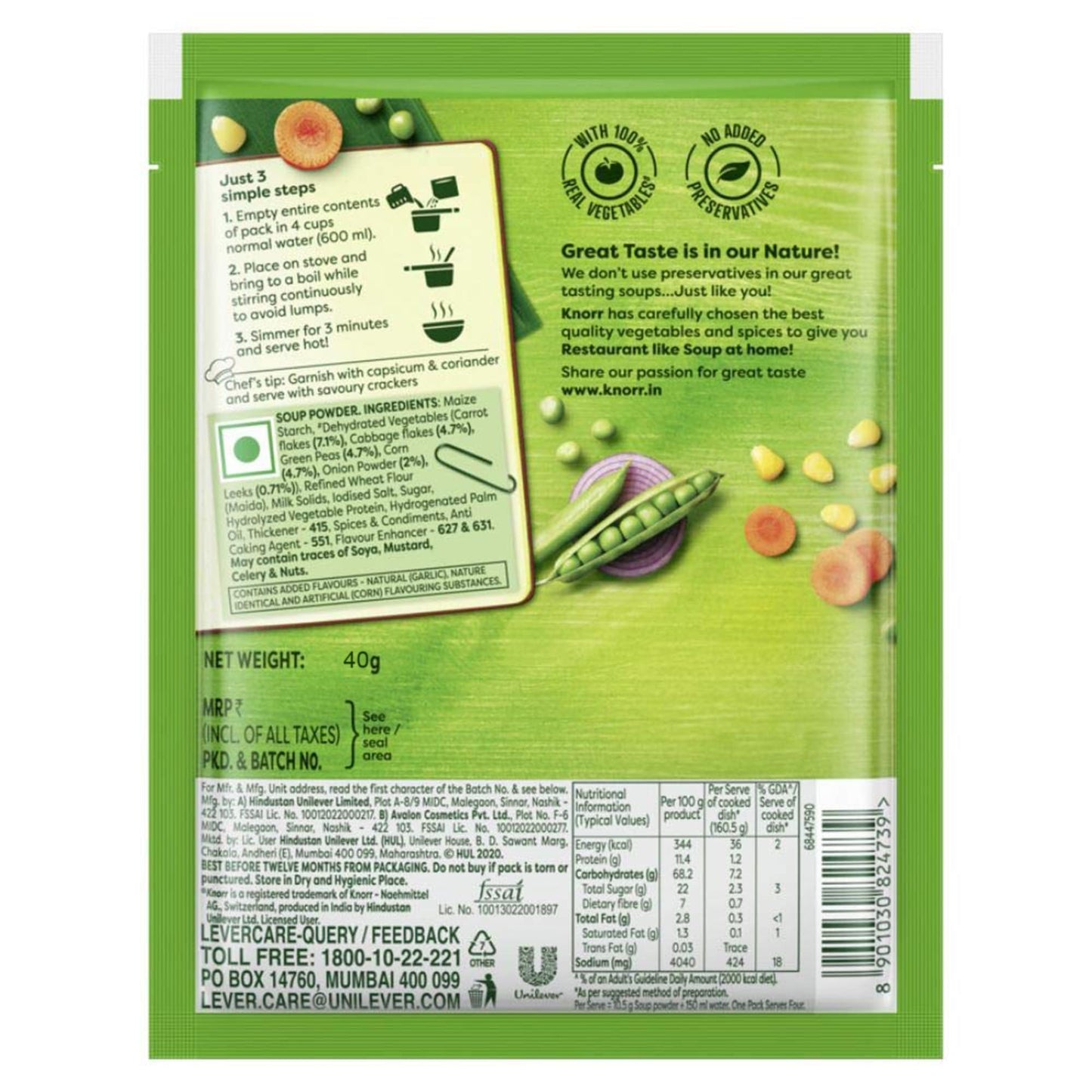 Knorr Classic Mixed Vegetable Soup Mix 40g, Serves 4 (5-pack)
