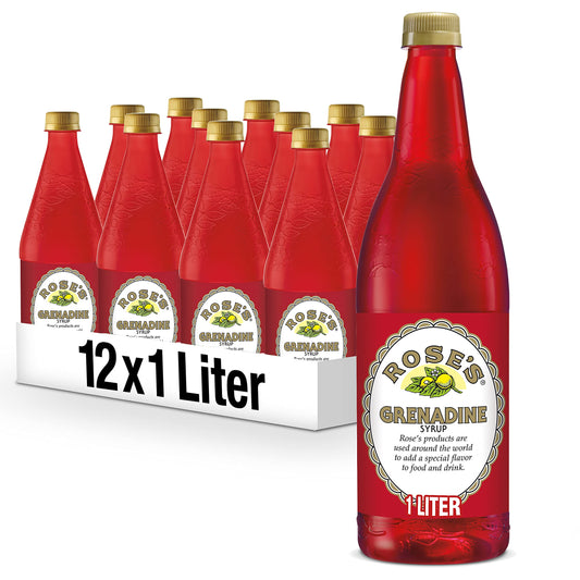 Rose's Grenadine, 1 L bottle (Pack of 12), Made with Pomegranate Flavor, Mixer to Add to Cocktails and Non-Alchoholic Drinks, Trusted by Bartenders