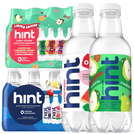 Hint Bottled Water Bundle, Winter & Best Sellers Variety Packs - Sugar Free Flavored Water with Zero Calories, Natural Fruit Essences, and No Artificial Sweeteners - 16 Fl Oz (Pack of 24)