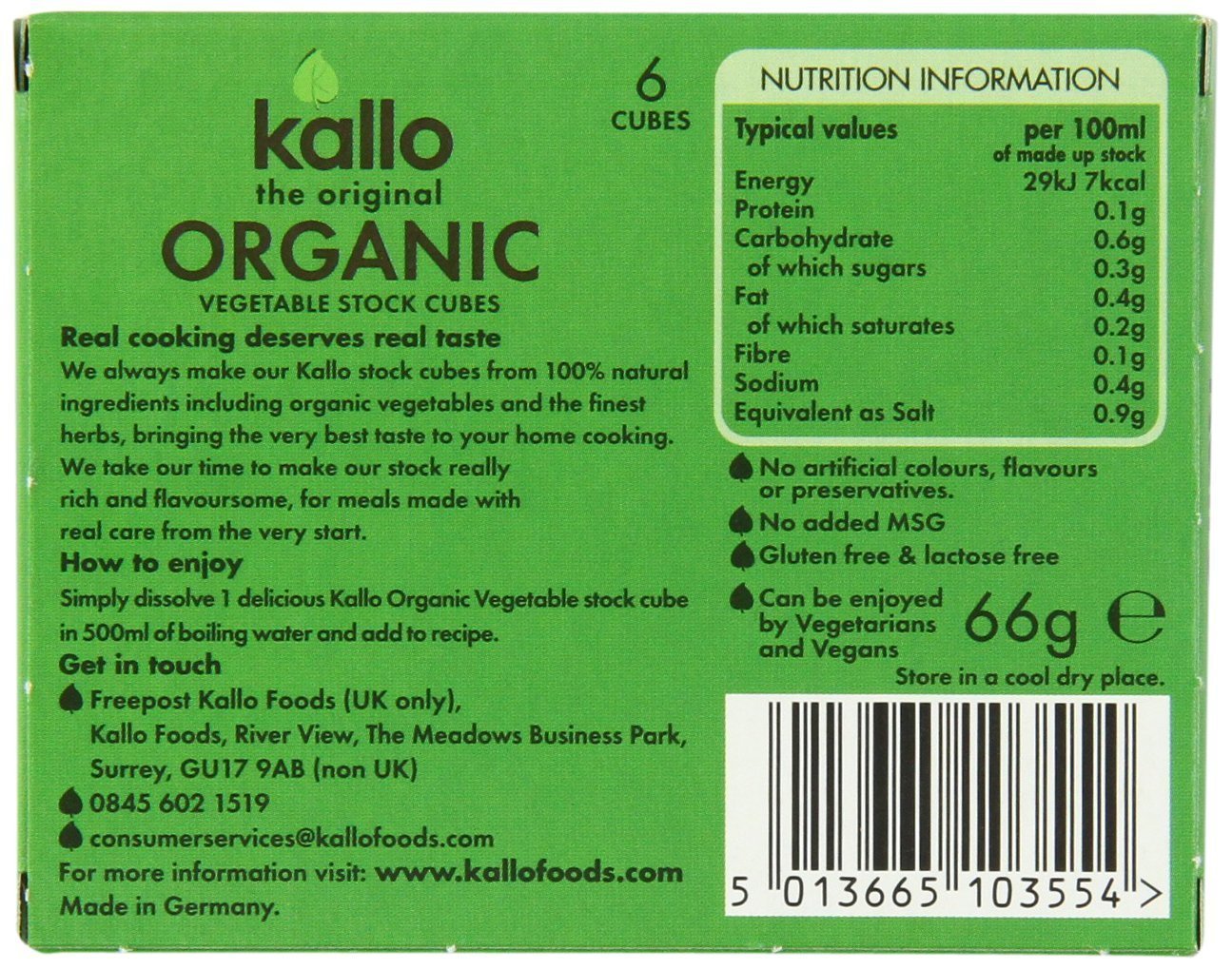 Kallo Organic Vegetable Stock Cubes 66G