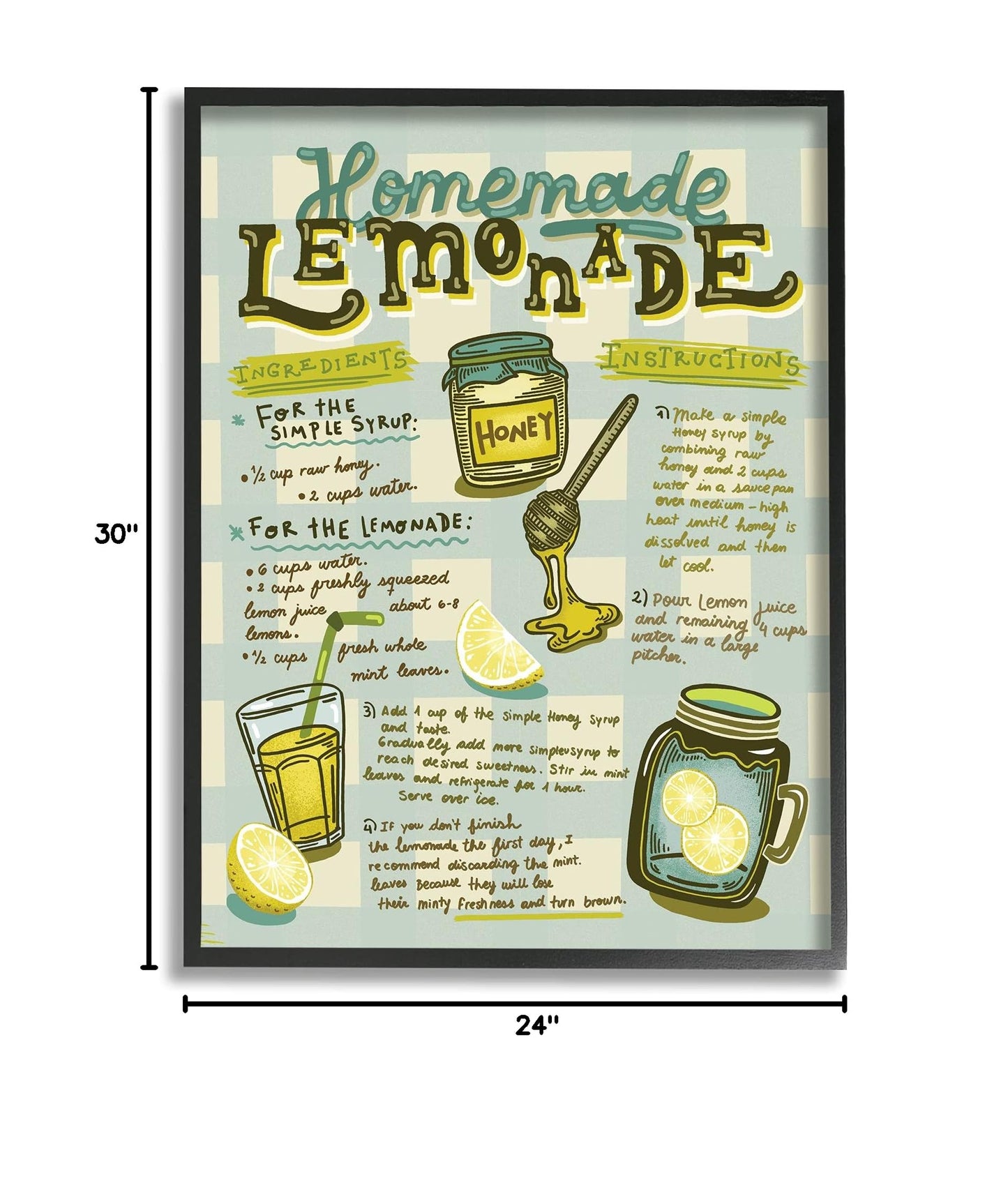 Stupell Industries Homemade Lemonade Blue Picnic Plaid Vintage Drink Recipe