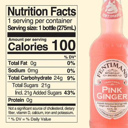 Fentimans Sparkling Pink Ginger Drink - Ginger Beer Non Alcoholic, Ginger Ale, Natural Craft Soda, Mixer, No Artificial Sweeteners or Preservatives, Botanically Brewed - 9.3 Fl Oz (Pack of 4)