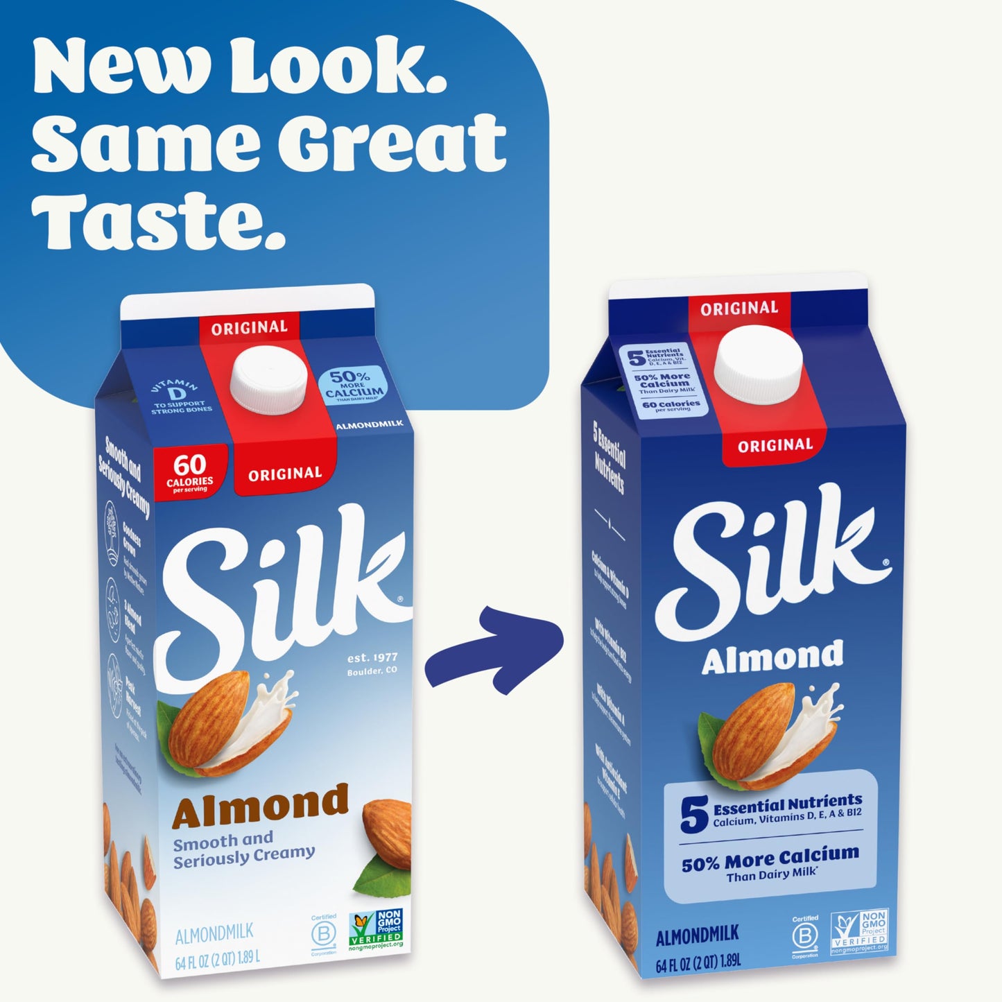 Silk Almond Milk, Original, Dairy Free, Gluten Free, Seriously Creamy Vegan Milk with 50% More Calcium than Dairy Milk, 64 FL OZ Half Gallon