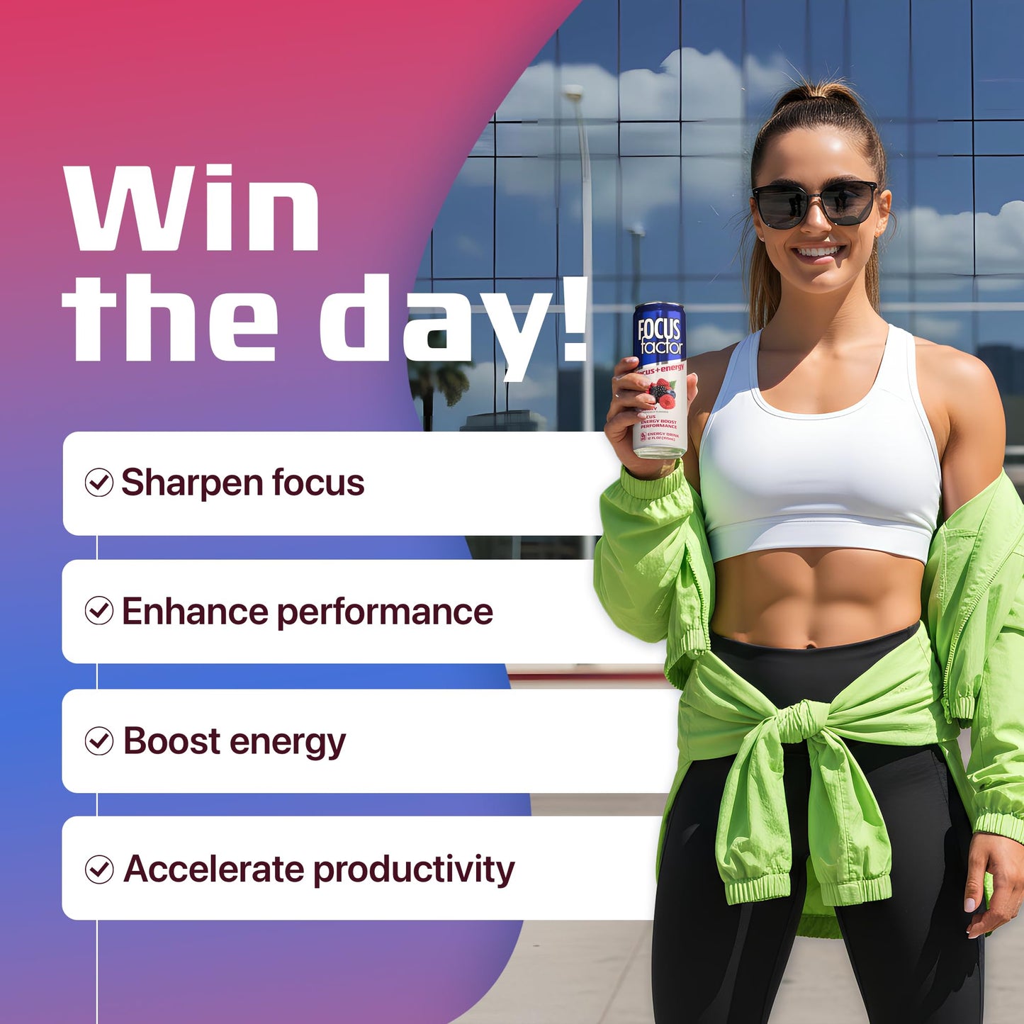 Focus Factor Energy Drink - 12 x 355ml Cans (Berry Flavour) - with Focus + Energy - Lightly Carbonated, Sugar Free, Low Calorie with Vitamin B6 & Vitamin B12