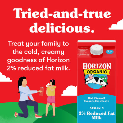 Horizon Organic High Vitamin D 2 Percent Milk, Creamy High Vitamin D Reduced Fat Milk, 64 fl oz Half Gallon Carton