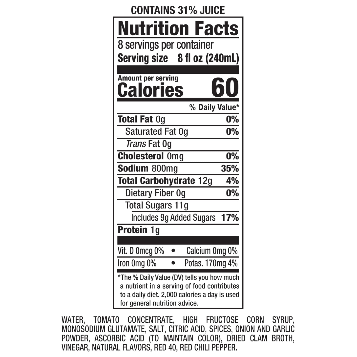 Clamato Original Tomato Cocktail Mixer, 64 fl oz bottle