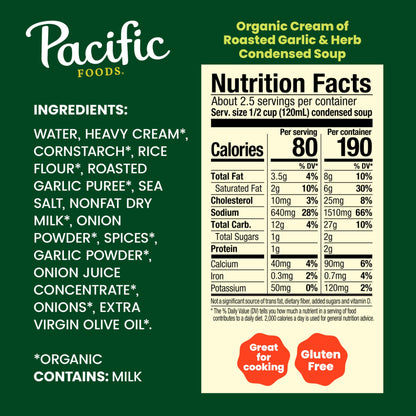 Pacific Foods, Soup Condensed Cream Of Roasted Garlic Herb Organic, 10.5 Ounce