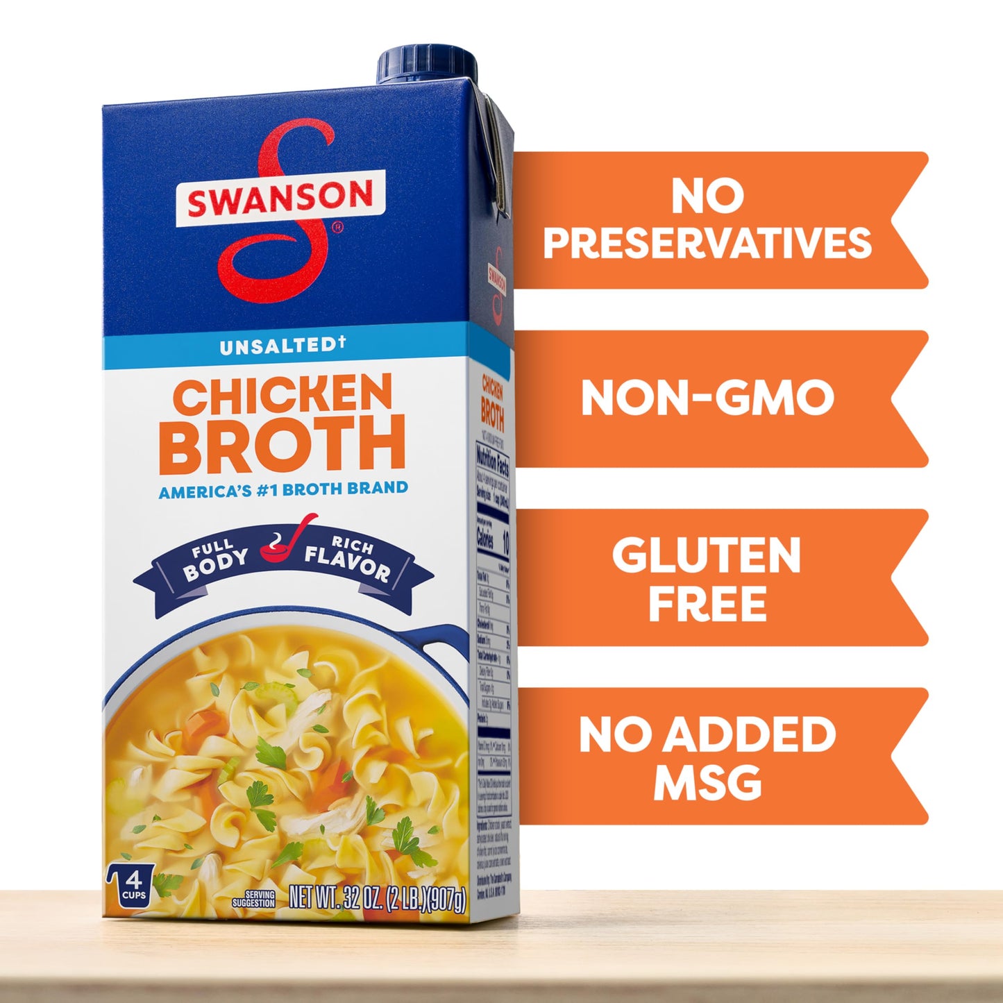 SWANSON S Unsalted Chicken Broth, 32 oz Carton
