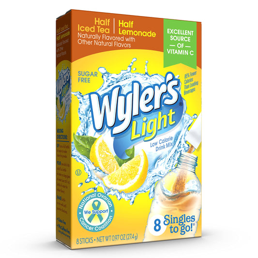 Wyler's Light Water Drink Mix, Singles To Go, Half Iced Tea & Half Lemonade, 1 Box, 8 Sticks Per Box (8 Sticks Total)