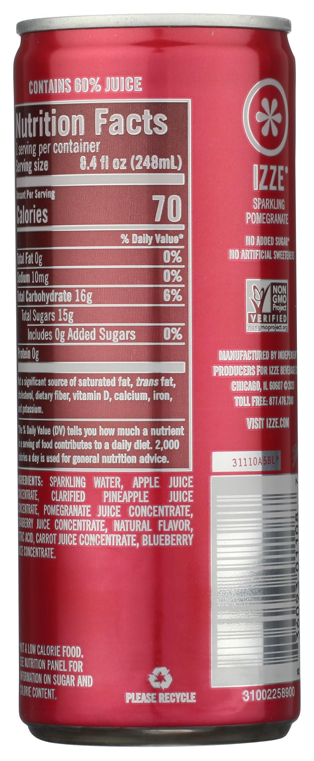 IZZE sparkling Juice, Pomegranate, 8.4 oz can