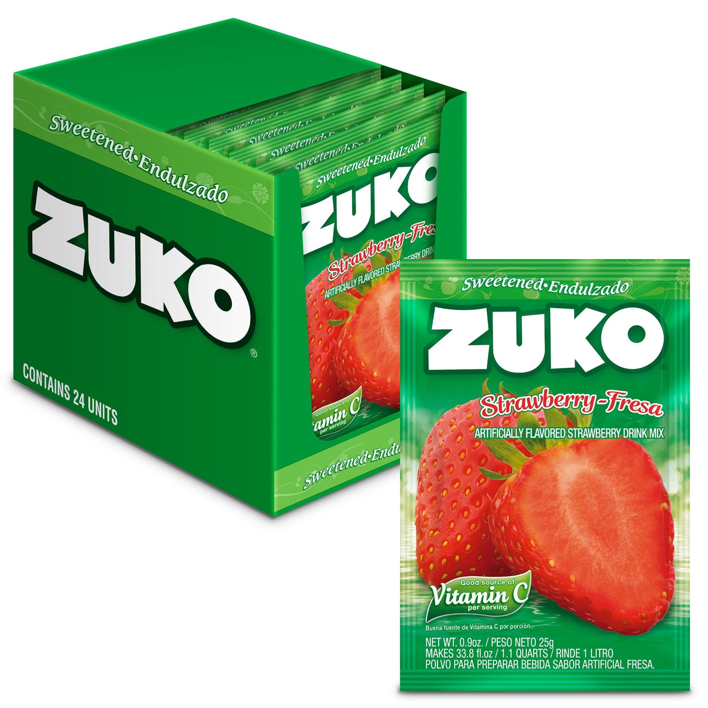 Zuko Strawberry, On the Go Powder Drink Mix, 2 Packs of 24 single Servings (0.9 oz each) - 48 Total