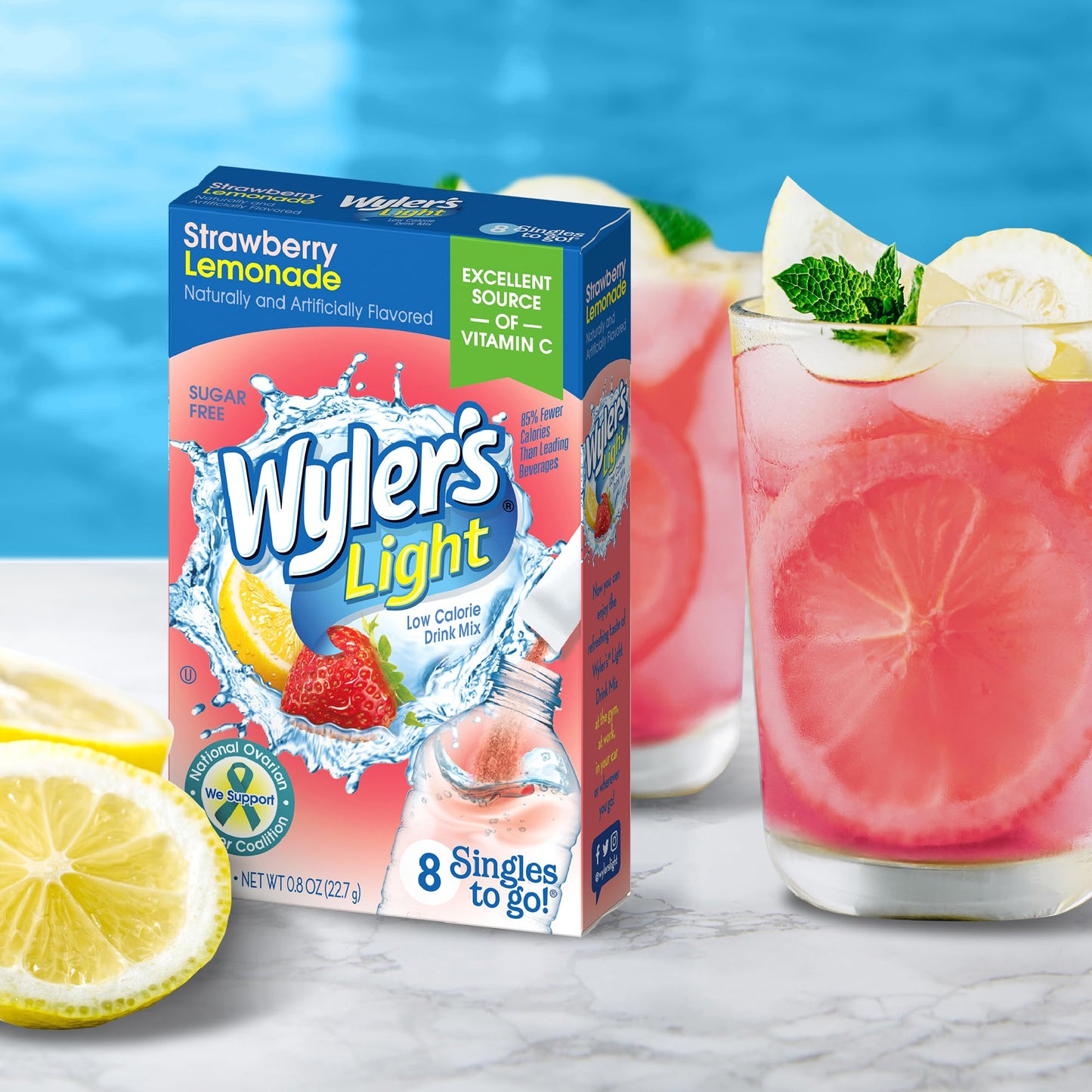 Singles Tо Go Powder Packets, Wаter Drink Mix, Strawberry Lemonade, 1 box with 8 count.