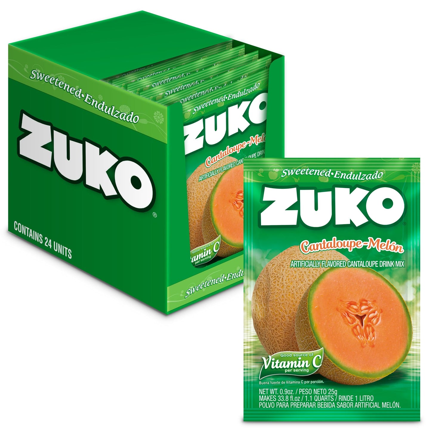 Zuko Cantaloupe Powdered Drink Mix, No Added Sugar Needed, 48 Ct Individual Packets