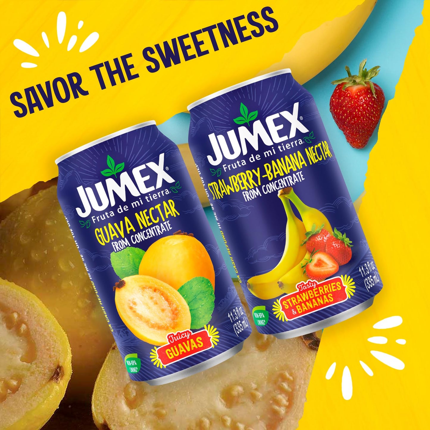 Jumex Strawberry Banana & Guava Juice Nectar - Made with Fresh Fruit Puree - Tropical Fruit Juice Concentrate for Smoothie Mix, Cocktail Mixers, Kids Drinks & Beverages - 11.3oz, 12 Pack Canned Drinks