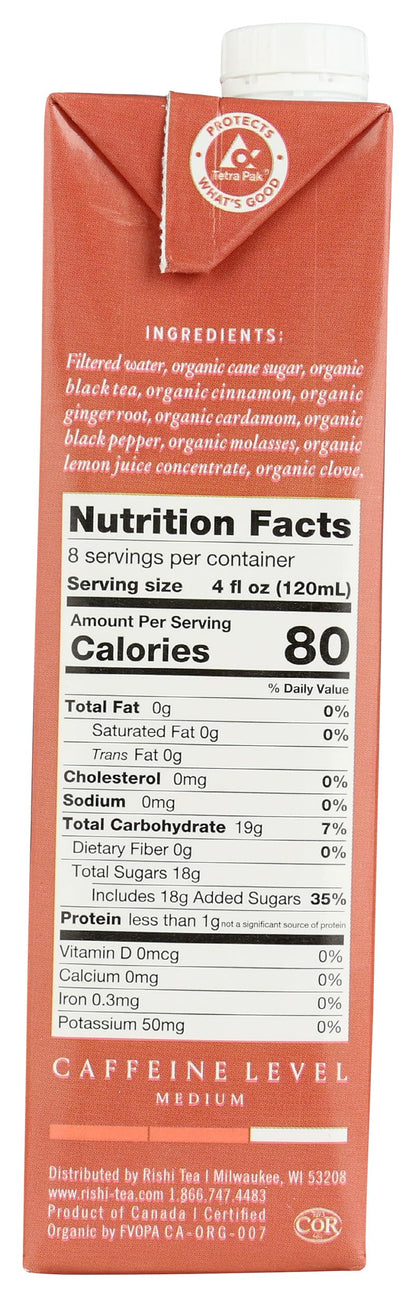 Rishi Tea Masala Chai Concentrate Beverage, Caffeinated, Kosher, 32 Fluid Ounces (Pack Of 12)