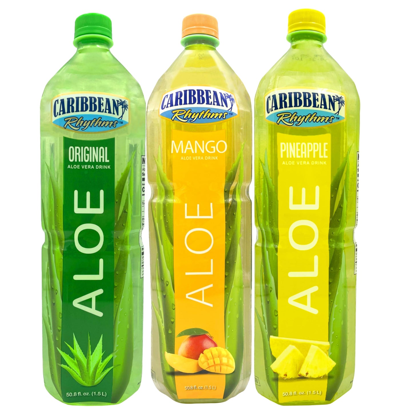 Caribbean Rhythms Aloe Vera Drinks, 1.5L, Original + Pineapple + Mango (Pack of 3)