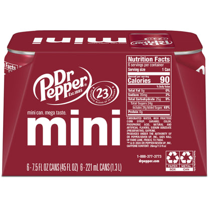 DR PEPPER - MINI CANS, 7.5 OZ, 6 PK