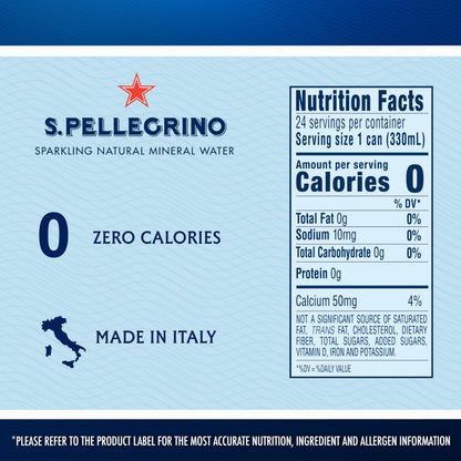 S.Pellegrino Sparkling Natural Mineral Water, Unflavored, 11.15 Fl. Oz (Pack of 24)