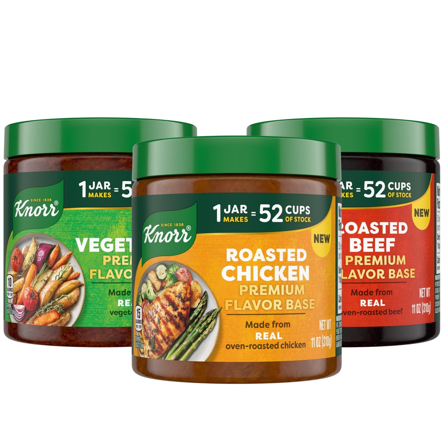 Bundle of Knorr Premium Flavor Base Vegetable, Roasted Beef, and Roasted Chicken Versatile & Easy to Use 11oz 3 Count 1 Each