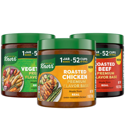 Bundle of Knorr Premium Flavor Base Vegetable, Roasted Beef, and Roasted Chicken Versatile & Easy to Use 11oz 3 Count 1 Each