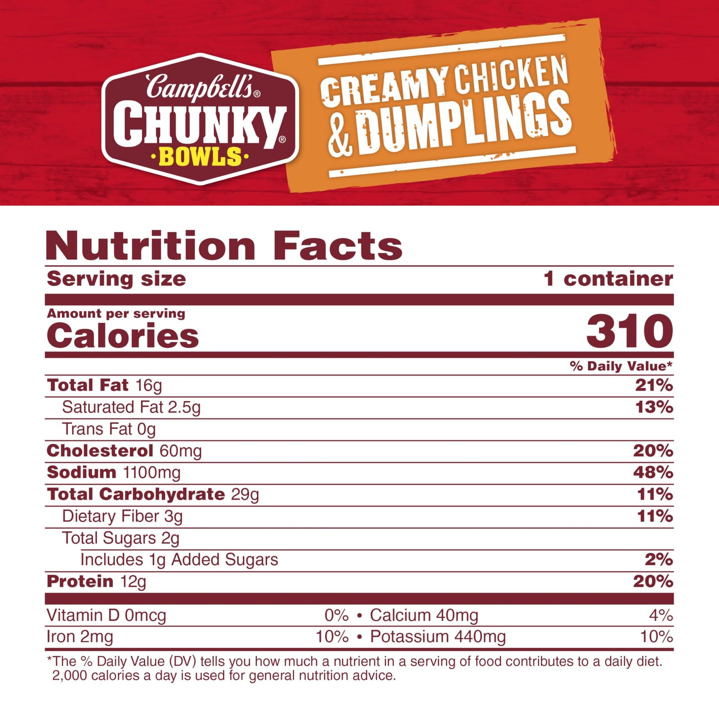 Campbell’s Chunky Creamy Chicken and Dumplings Soup, 15.25 oz Bowl