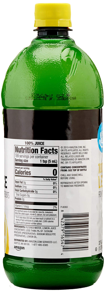Happy Belly 100% Lemon Juice | 32 fl oz | Bottle | Pack of 4