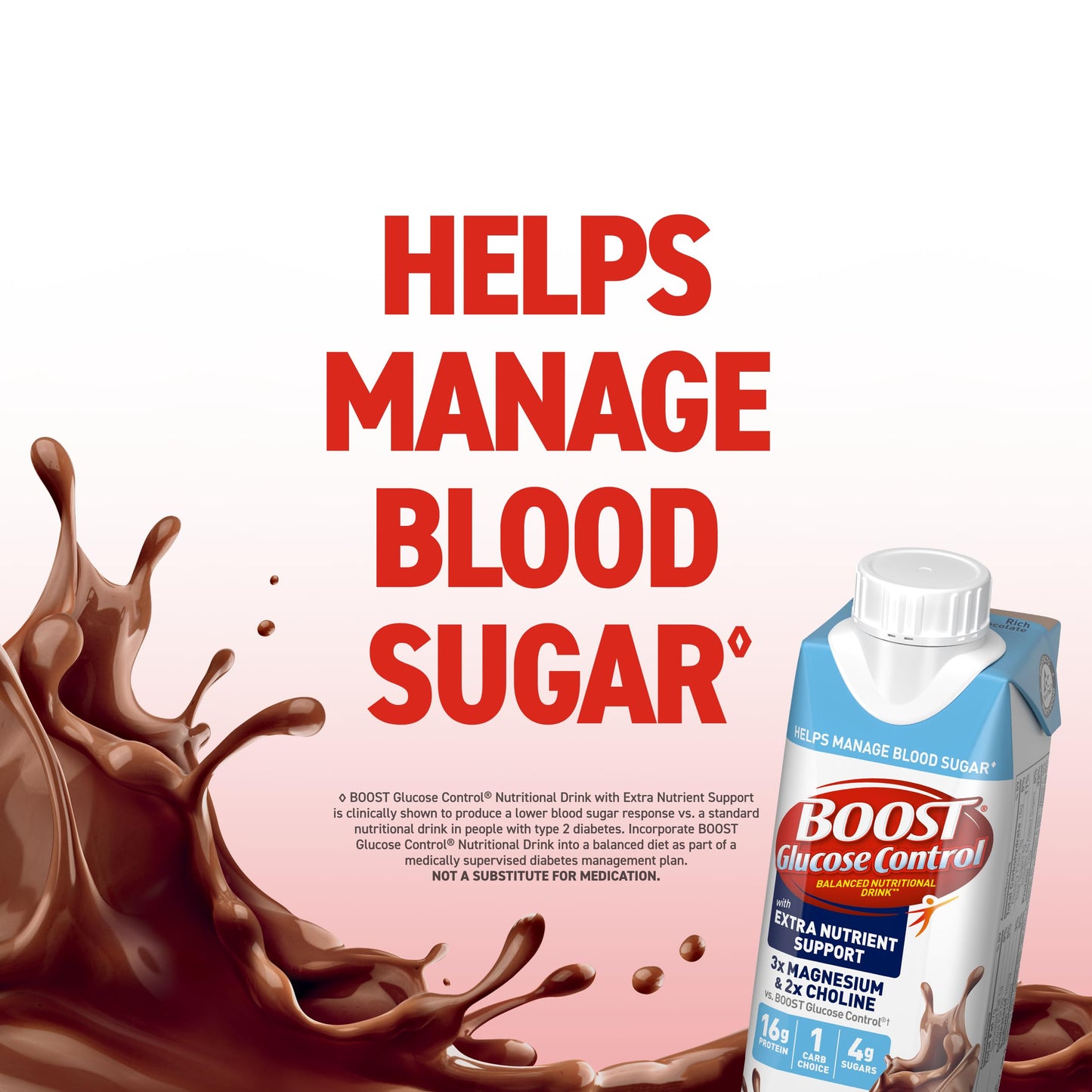 BOOST Glucose Control Ready to Drink Nutritional Drinks with Extra Nutrient Support Drink, Rich Chocolate, 8 Fl Oz, Pack of 24