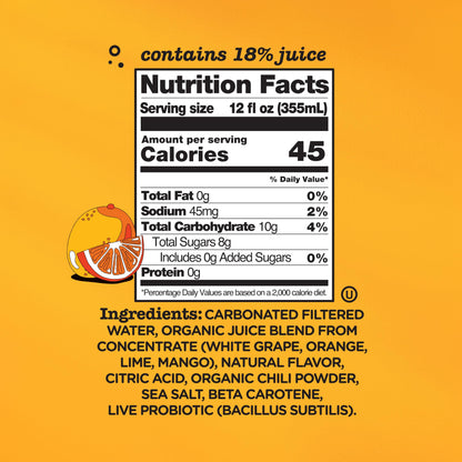Culture Pop Soda, Orange Mango & Lime, Probiotic Low Sugar Soda, Sparkling Juice Alternative, Non-GMO, Kosher, Gluten-Free, No Stevia (Multipack, 12ct, 144 fl oz)