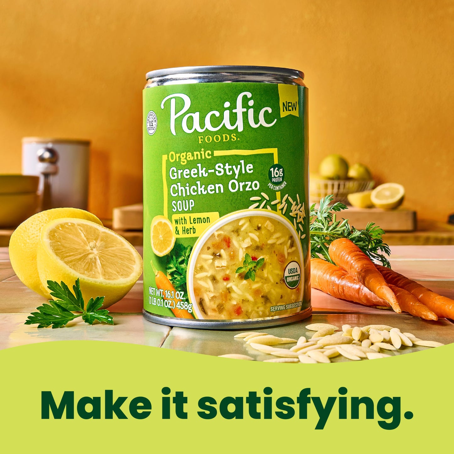 Pacific Foods Organic Greek-Style Chicken Orzo Soup With Lemon and Herb, 16.1 oz Can