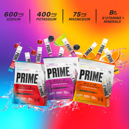 PRIME HYDRATION Berry Freeze, Cherry Freeze, & Ice Pop 12 Fl Oz Variety Sports Drinks, & Rapid Rehydration Electrolyte Powder Sticks, Ocean Cherry, & 12 Pack Black Graffiti Squeeze Sports Water Bottle