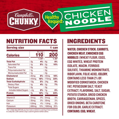 Campbell’s Chunky Soup, Healthy Request Chicken Noodle Soup,16.1 Oz Can