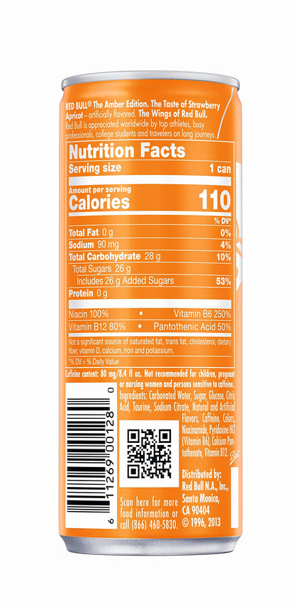 Red Bull Energy Drink, The Amber Edition, Strawberry Apricot, 8.4 Fl Oz