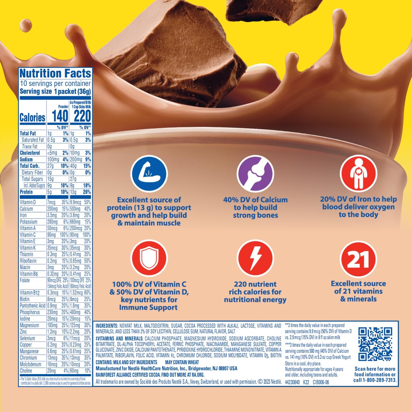 Carnation Breakfast Essentials Powder Drink Mix, Rich Milk Chocolate, 10 Count Box of Packets