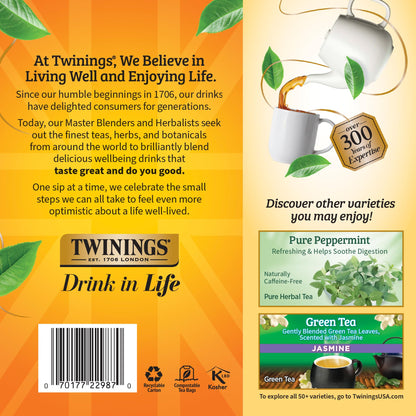 Twinings Lemon & Ginger Herbal Tea Individually Wrapped Bags, 100 Count (Pack of 1), Tangy Lemon, Spicy Ginger, Naturally Caffeine-Free, Enjoy Hot or Iced, 100 Teabags