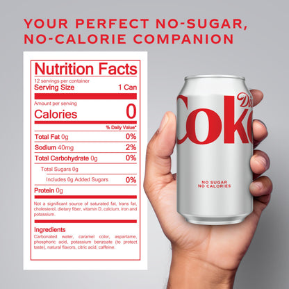 Diet Coke Soda Soft Drink Fridge Pack Cans, 12 fl oz, 12 Pack