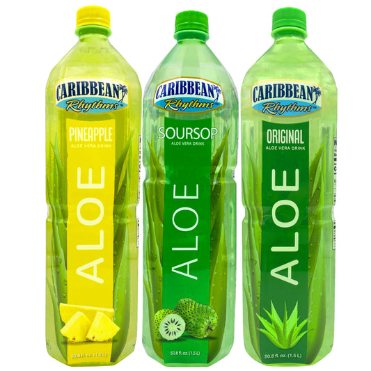 Caribbean Rhythms Aloe Vera Drinks, 1.5L, Original + Pineapple + Soursop (Pack of 3)