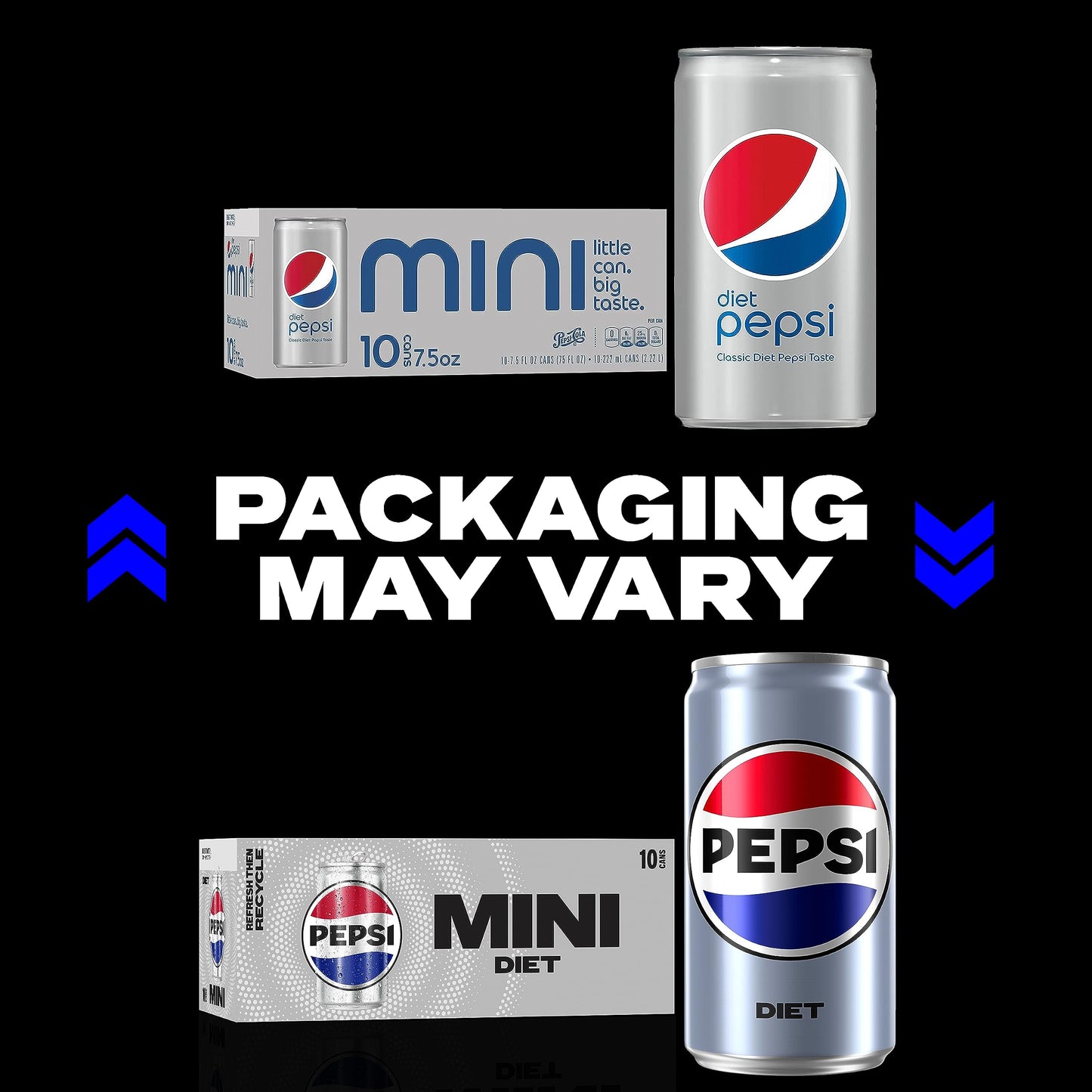 Diet Pepsi Soda, 7.5 Ounce Mini Cans, (Two packs of 10)